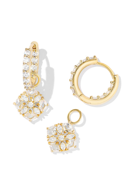 Dira Convertible Crystal Huggie Earrings Gold White Crystal