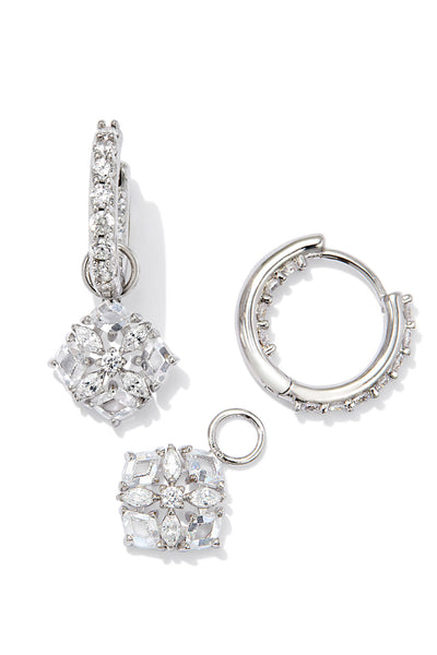 Dira Convertible Silver Crystal Huggie Earrings Silver White Crystal