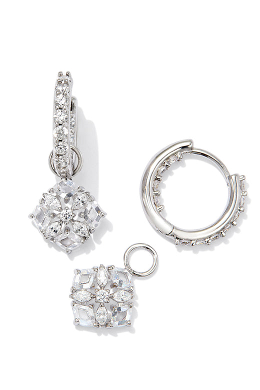 Dira Convertible Silver Crystal Huggie Earrings Silver White Crystal