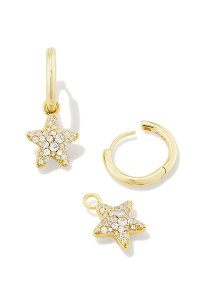 Jae Convertible Star Pave Huggie Earrings Gold White Crystal