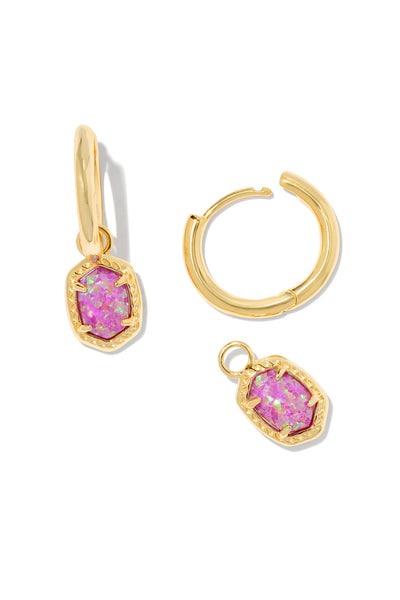 Daphne Framed Huggie Earrings Gold Magenta Kyocera Opal