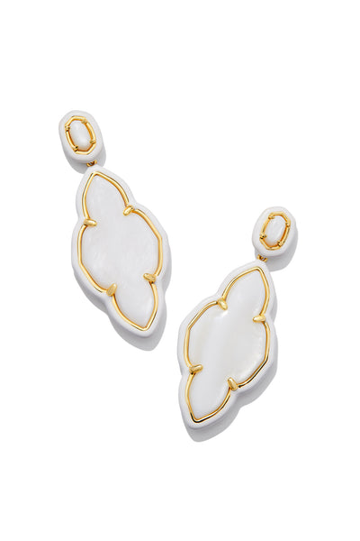 Abbie Enamel Frame Statement Earrings White Mother-of-Pearl Gold