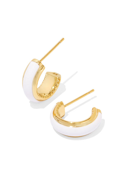 Ainsley Gold Huggie Earrings White Enamel