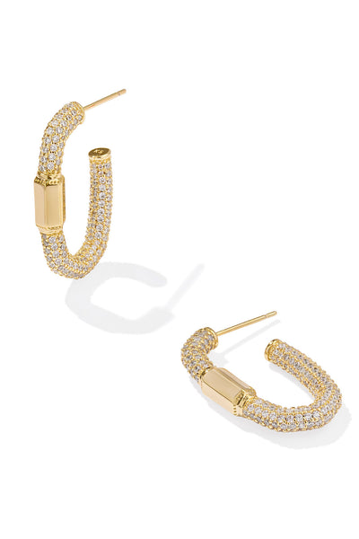 Emery Gold Hoop Earrings White Crystal