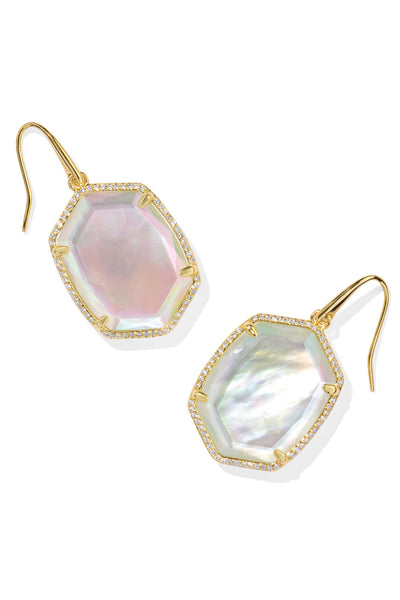 Daphne Gold Pave Frame Drop Earrings Iridescent Ivory Illusion