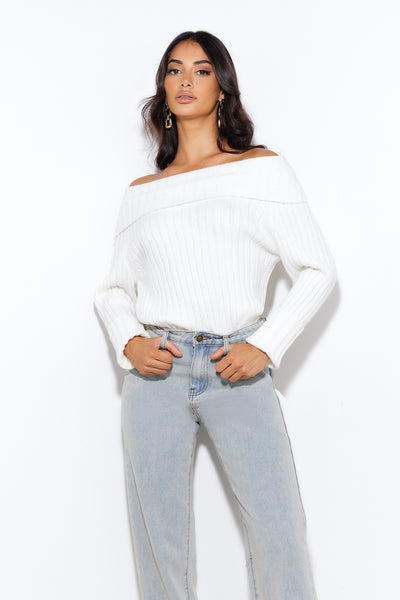 Winter Date Night Knit Top White