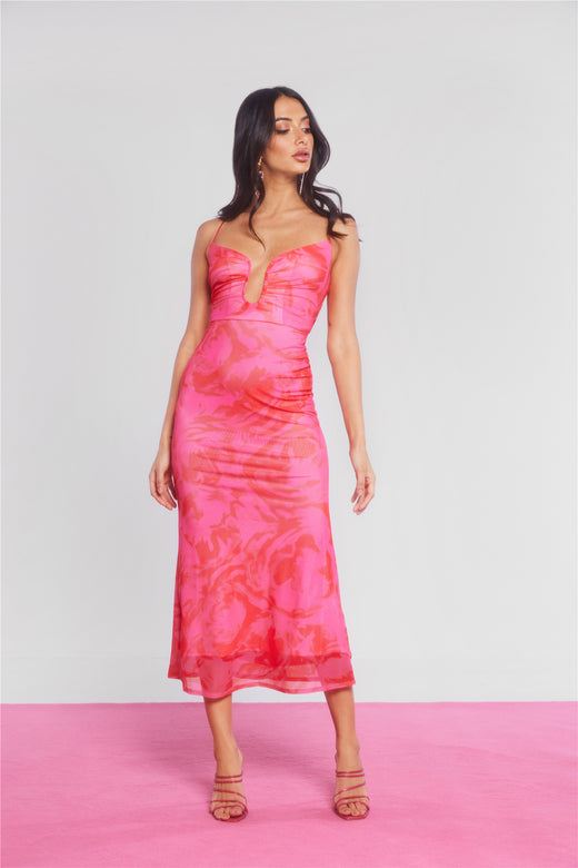 Wine And Dine Me Mesh Midi Dress Pink