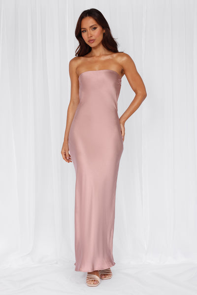 The Felicity Strapless Satin Maxi Dress Dusty Pink