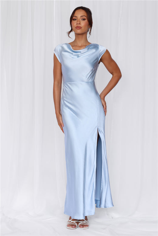 The Valentina Cap Sleeve Satin Maxi Dress Blue