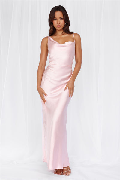 The Madeline Cowl Satin Maxi Dress Pink