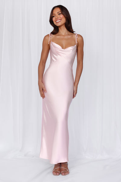 The Penelope Cowl Satin Maxi Dress Pink