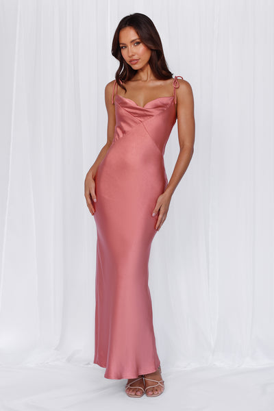 The Penelope Cowl Satin Maxi Dress Rose