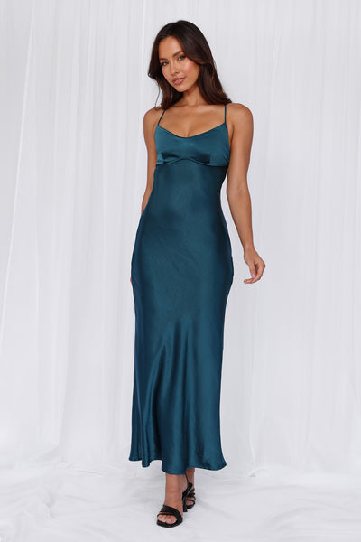 The Samara Satin Maxi Dress Teal