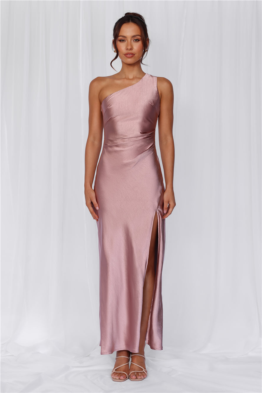 HELLO MOLLY The Aurora One Shoulder Satin Maxi Dress Dusty Pink