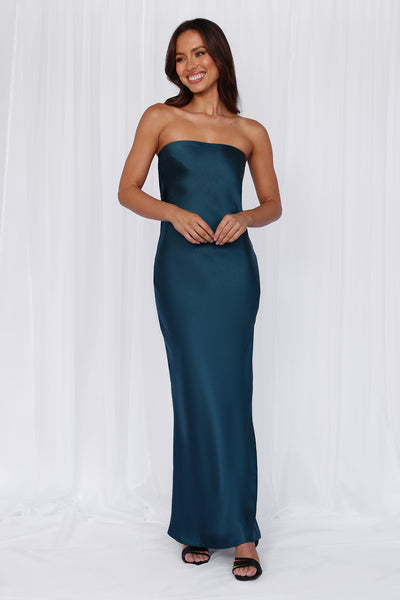 The Felicity Strapless Satin Maxi Dress Teal