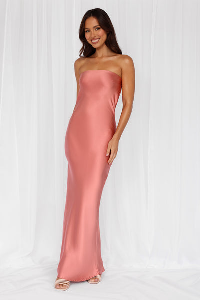 The Felicity Strapless Satin Maxi Dress Rose