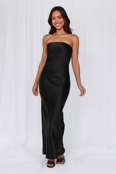 The Felicity Strapless Satin Maxi Dress Black