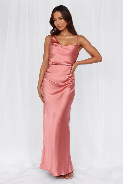 HELLO MOLLY The Madeline Cowl Satin Maxi Dress Rose