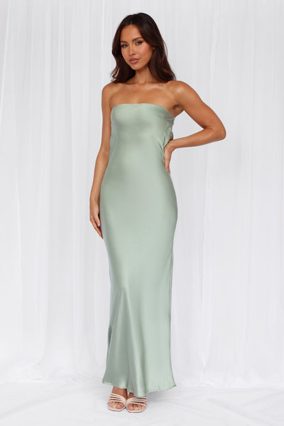 The Felicity Strapless Satin Maxi Dress Sage