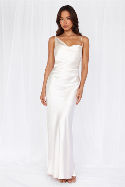 The Madeline Cowl Satin Maxi Dress Pearl