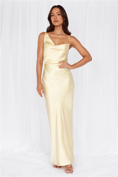 HELLO MOLLY The Madeline Cowl Satin Maxi Dress Yellow