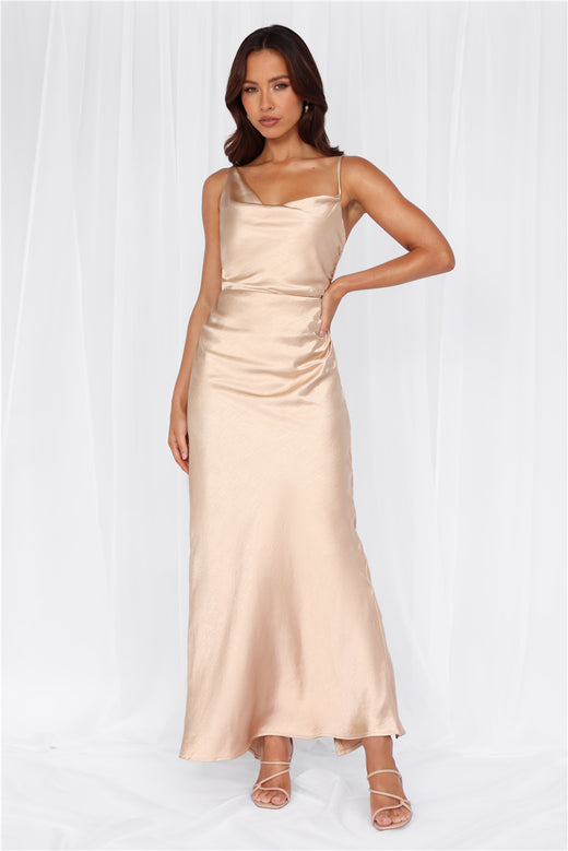 The Madeline Cowl Satin Maxi Dress Champagne