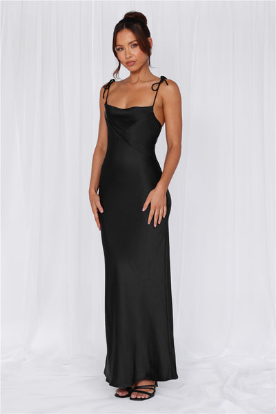 The Penelope Cowl Satin Maxi Dress Black