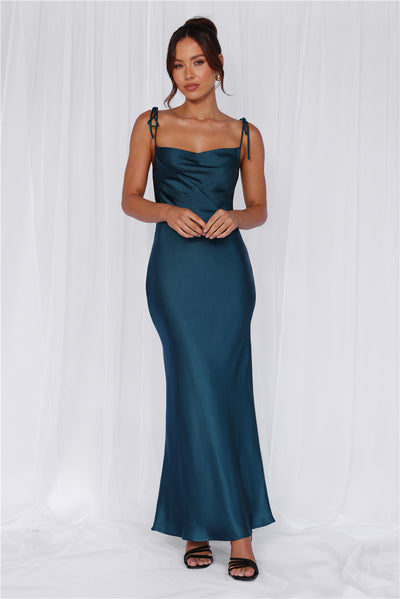 HELLO MOLLY The Penelope Cowl Satin Maxi Dress Teal