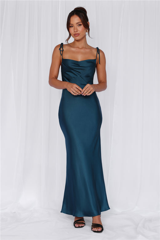 HELLO MOLLY The Penelope Cowl Satin Maxi Dress Teal