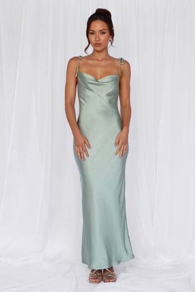 The Penelope Cowl Satin Maxi Dress Sage