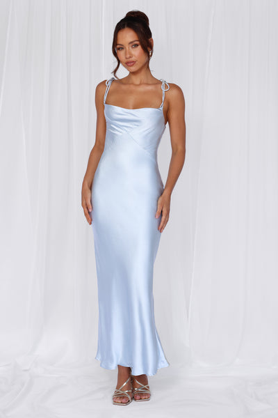 The Penelope Cowl Satin Maxi Dress Blue