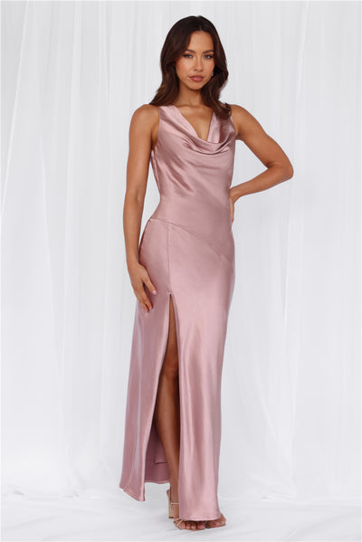 HELLO MOLLY The Loretta Cowl Satin Maxi Dress Dusty Pink