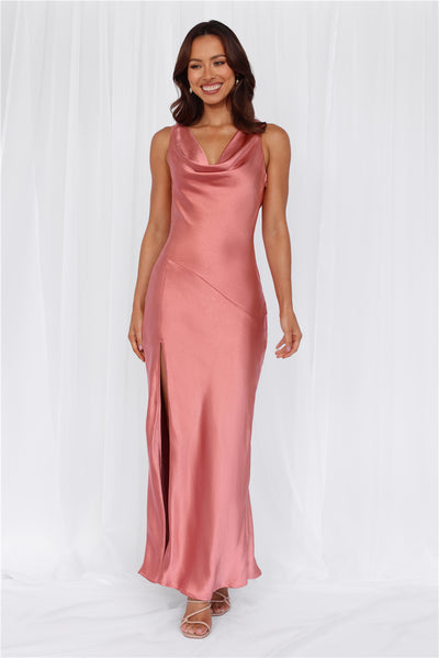 HELLO MOLLY The Loretta Cowl Satin Maxi Dress Rose