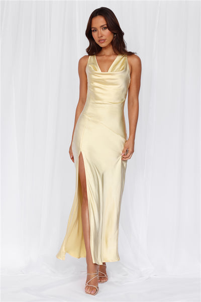 The Loretta Cowl Satin Maxi Dress Yellow