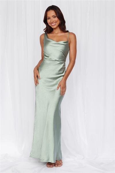 The Madeline Cowl Satin Maxi Dress Sage