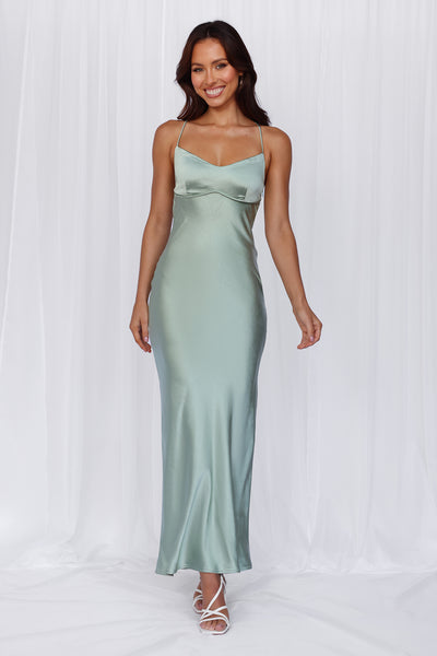 The Samara Satin Maxi Dress Sage