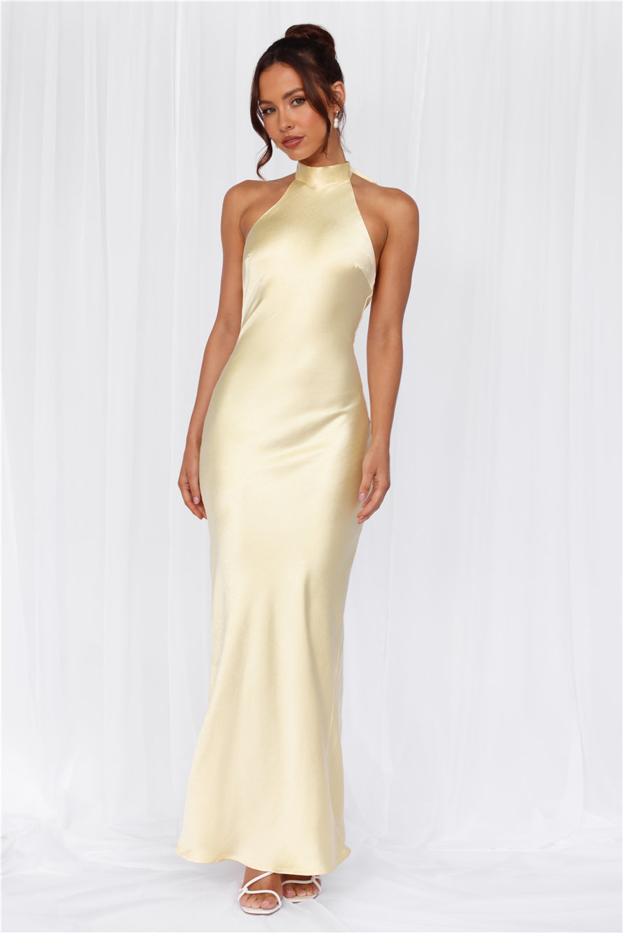 HELLO MOLLY The Cleo Halter Satin Maxi Dress Yellow