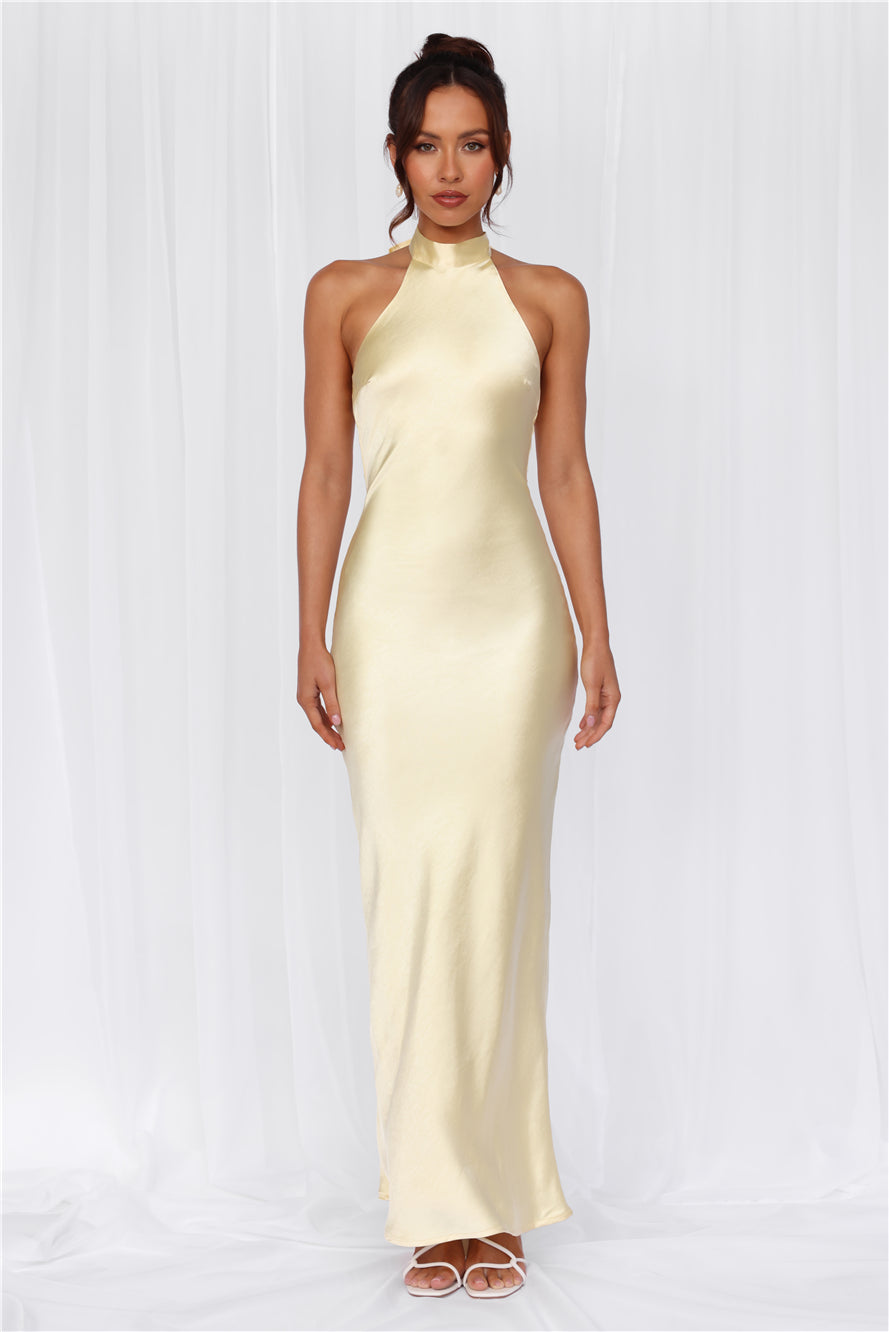 HELLO MOLLY The Cleo Halter Satin Maxi Dress Yellow