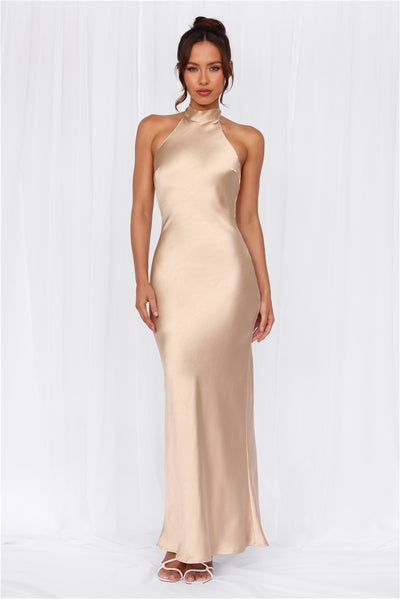 The Cleo Halter Satin Maxi Dress Champagne