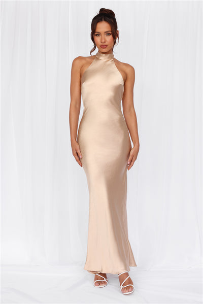 HELLO MOLLY The Cleo Halter Satin Maxi Dress Champagne