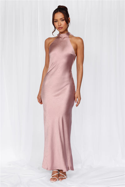 The Cleo Halter Satin Maxi Dress Dusty Pink