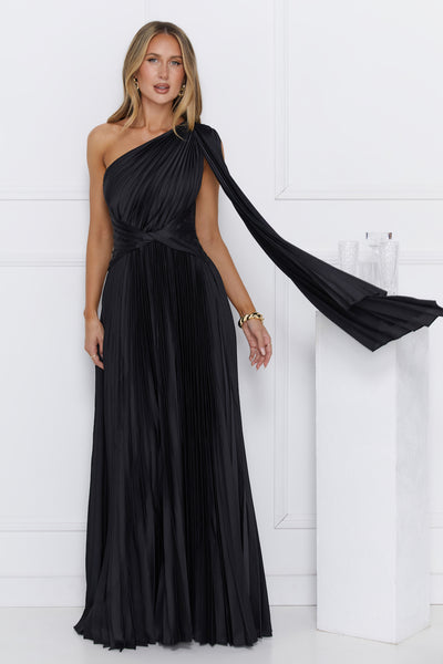 Evening Of Distinction One Shoulder Satin Maxi Dress Black