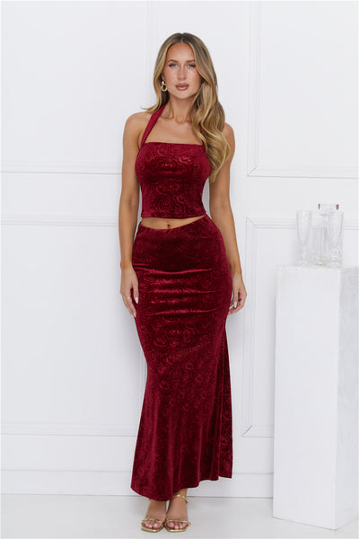 Velvet Gaze Maxi Skirt Burgundy