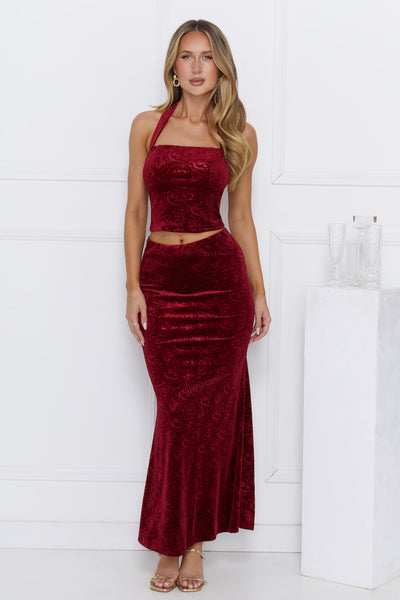 Velvet Gaze Maxi Skirt Burgundy