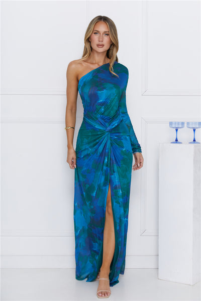 Natural Goddess One Shoulder Maxi Dress Teal