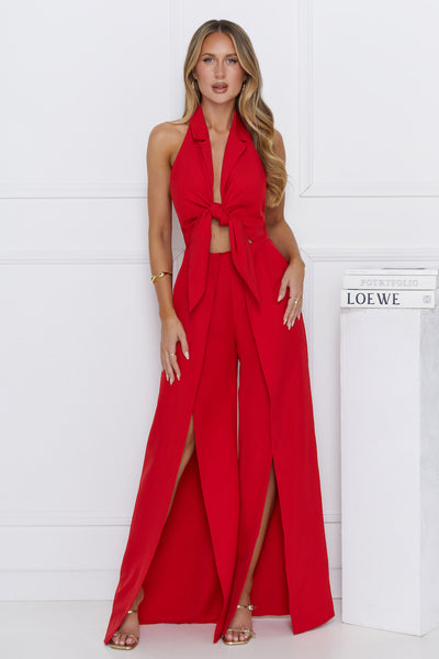 Vibrantly Modern Halter Jumpsuit Red