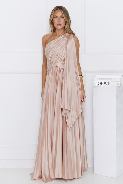 Evening Of Distinction One Shoulder Satin Maxi Dress Champagne