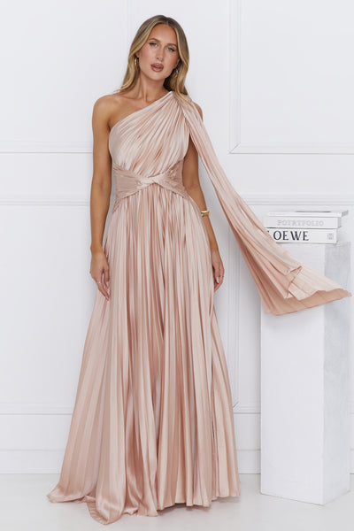 Evening Of Distinction One Shoulder Satin Maxi Dress Champagne