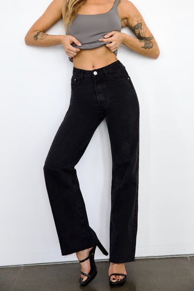 DNM High Rise Wide Leg Denim Jeans Black