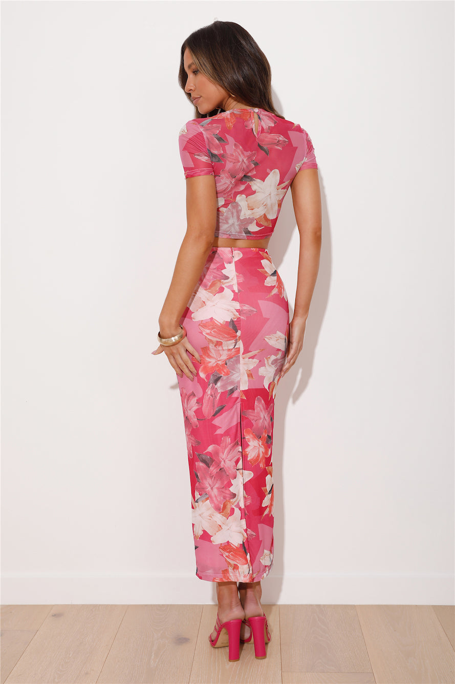 Loves Attention Mesh Maxi Skirt Pink